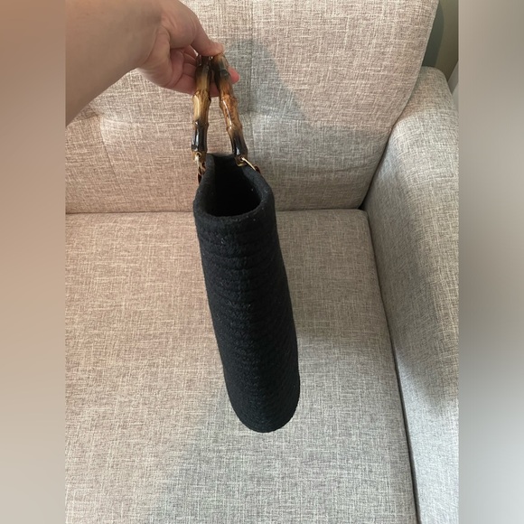 Woven Tote Handbag with Bamboo Resin Handles - Picture 5 of 6